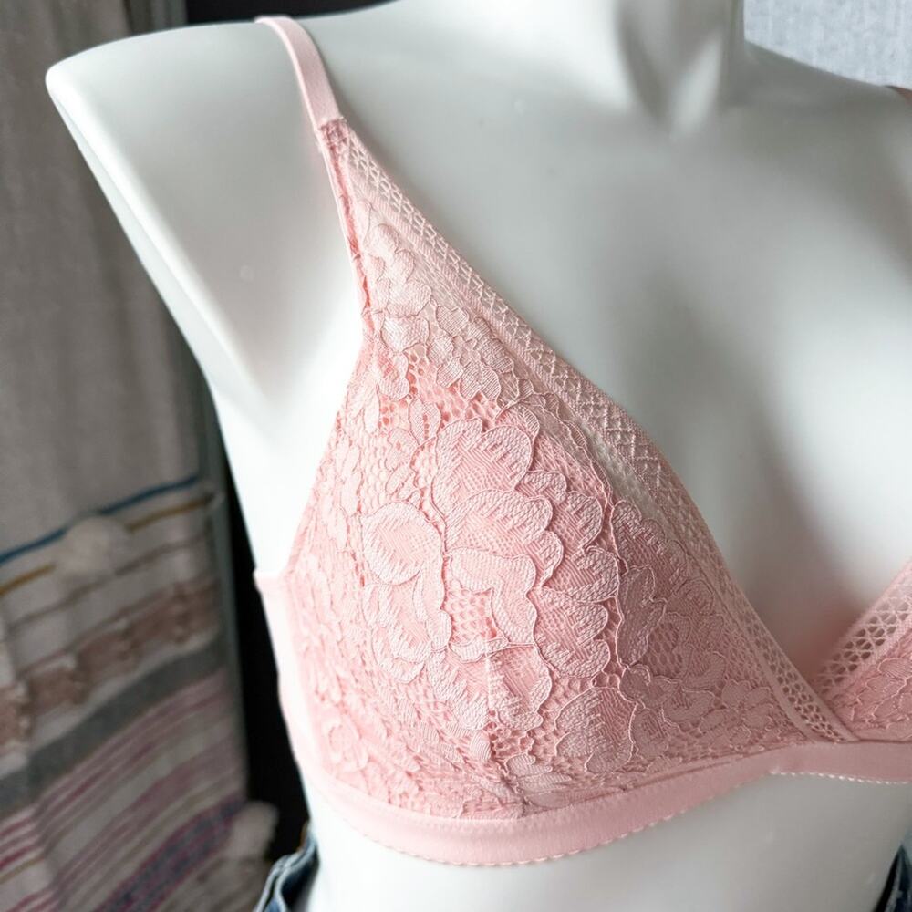 Knix Lace Deep V Bralette Bra Rose Water Pink Women’s Size Medium - Picture 2 of 7